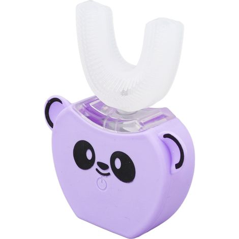 Brosse à dents électrique automatique pour enfants, en silicone, intelligente et rechargeable, de type U, pour un nettoyage buccal à 360° (violet). (1/5)