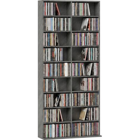 Rangements pour CD et DVD - HOMCOM - 18 compartiments - 640 CD/360 DVD/430 Blu-ray - panneau de particules - 78,5x24x175cm - gris (1/5)