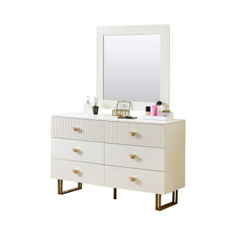 Commode moderne à 6 tiroirs – Meuble de rangement avec poignées en alliage de zinc et pieds en acier – Cabinet en MDF pour chambre, salon ou entrée