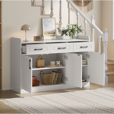 REDOM - Credenza 120x35x80 cm, 3 cassetti e 3 ante, ripiani regolabili, ampia superficie d'appoggio, pannello di particelle bianco (1/5)