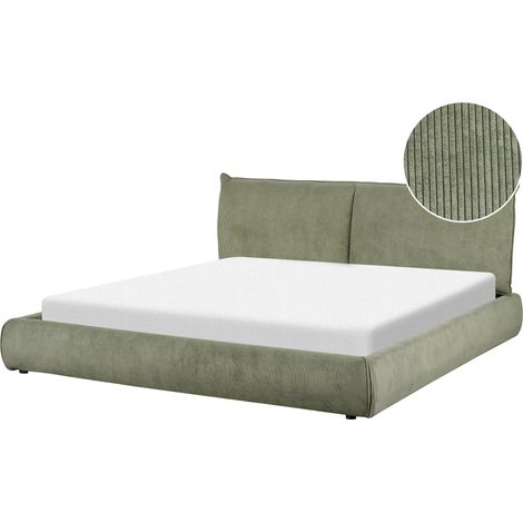 Letto ad acqua moderno imbottito in velluto a coste 180 x 20 cm con materasso Verde Oliva Vinay