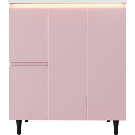 Freistehender Badezimmerwaschtisch 76 x 47 x 89 cm Pink mit Keramikbecken und LED Sensorleuchte (1/5)