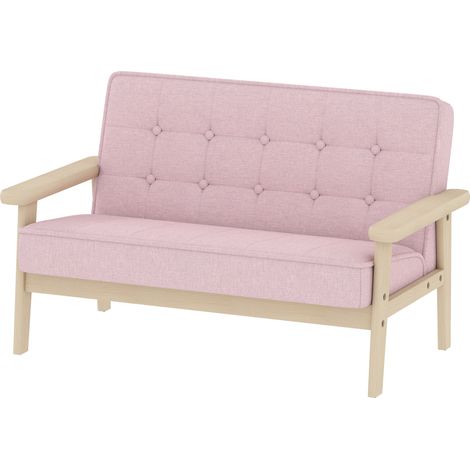 Fauteuil enfant en velours cadre bois rembourré confortable pour 3 à 15 ans chambre jeu fille, rose (1/4)