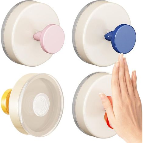 4 Pièces Coloré Crochet Adhesif Mural, Réutilisable Adhésif Puissant Crochet Ventouse, Aucun Perçage Requis, Convient aux Carrelages Muraux, Cuisines, Salles de Bains et Douches (1/5)