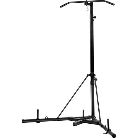 VEVOR 2 in 1 Boxsackständer Trainingsgerät Sandsackgestell aus Stahl, höhenverstellbare Boxsackhalterung mit Klimmzugstang (65 kg belastbar), freistehendes Fitnessgerät für Fitness-Studio Schwarz