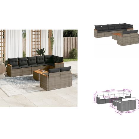 9-tlg. Garten-Sofagarnitur mit Kissen Grau Poly Rattan - Gartenmöbel Set - Esszimmergarnitur - Outdoor Möbel - Lounge Sofa - Rattan Gartenmöbel (1/3)