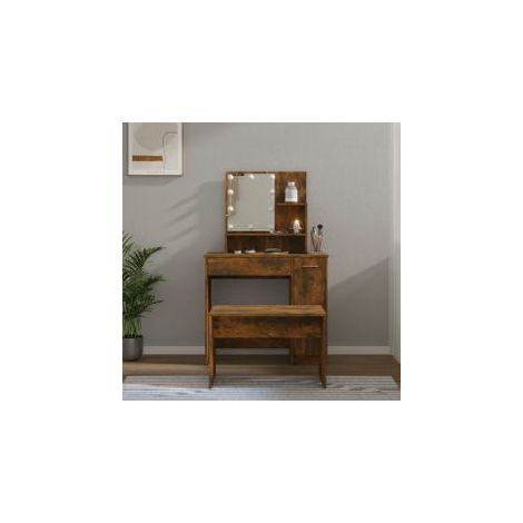 Ensemble de coiffeuse avec LED Chêne fumé Bois d'ingénierie (1/5)