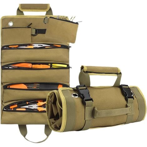 Werkzeugtasche, kleine, aufrollbare Werkzeugbox, robuster Werkzeugorganizer mit 2 abnehmbaren Werkzeugtaschen, Geschenkidee für Männer, Väter, Ehemänner, Freunde, Opas