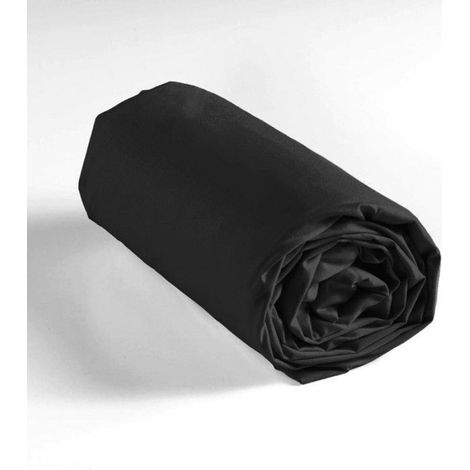 Drap Housse - 180x200 cm - Bonnet 30 cm - 100% Coton 57 Fils/cm² - Oeko-Tex Standard 100 - Noir - 1 Pièce (1/5)
