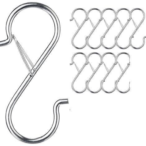(Silber) 10 S-Haken mit Absturzsicherung. Länge: 9,5 cm. Für Gardinenstangen bis 3,5 cm Durchmesser. Erleichtert die Organisation Ihrer Garderobe.