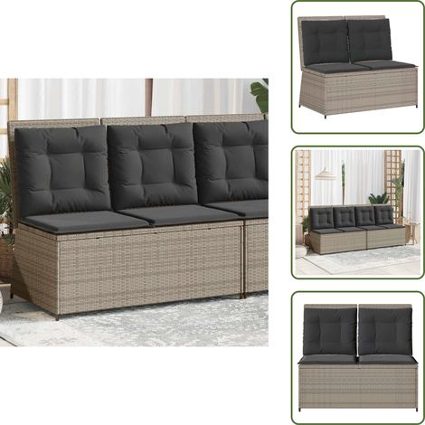 Poly Rattan - vidaXL Gartenbank Verstellbar mit Kissen Hellgrau Poly Rattan - Gartenmöbel (1/5)