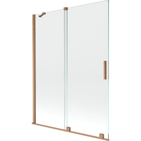 Mexen Velar paravento da bagno 2 ante scorrevoli 130 x 150 cm, trasparente, rame spazzolato - 896-130-000-01-65