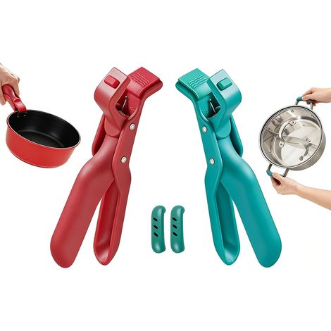 2 Hot Flat Grabbers for Air Fryer and 2 Silicone Oven Mitts, Anti Heat Non-Slip Silicone Kitchen Tongs for Microwaves, Hot Pot, Anti-Burning Holder Clip (1/5)