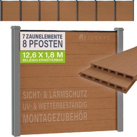 Recinzione in WPC con elementi e pali  Set da 7 pezzi  Schermatura in WPC color teak (1/2)