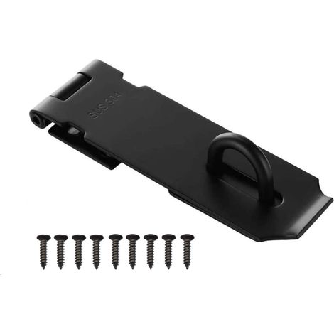 Cadenas Fermoir Loquet Porte 5 Pouces, Loquet pour Cadenas avec Vis, Inoxydable Fermoir Porte Cadenas pour Porte, Tiroir, Placard (Noir) (1/5)