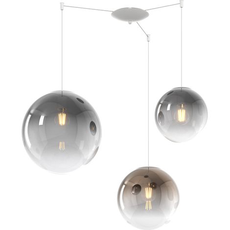 Lampadario Moderno Big Eclipse Metallo Bianco Vetro Fumè-Bronzo 3 Luci E27