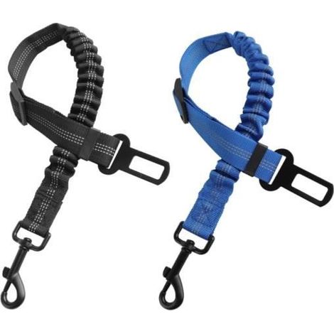 Ceinture de Sécurité pour Chien - Lot de 2 - Absorption des Chocs - Réglable - Noir & Bleu (1/4)