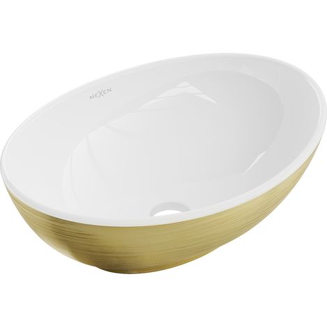Mexen Elza Aufsatzwaschbecken 40 x 33 cm, Weiß/gold Linienmuster - 21014017 (1/5)