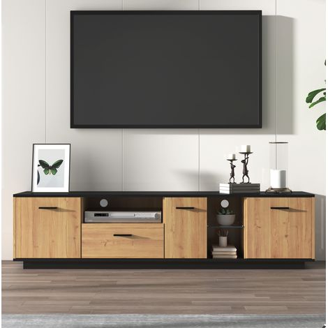 MEUBLIV mueble TV 180 x 37 x 45 cm negro y madera – 3 puertas, LED 16 colores (1/5)