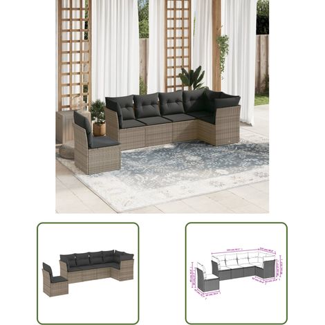 The Living Store 6-tlg. Garten-Sofagarnitur mit Kissen Grau Poly Rattan - Gartensofas - Outdoor Möbel - Lounge Set - Rattan Sofa - Gartenlounge (1/3)
