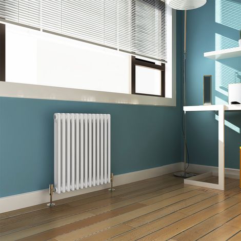 ELEGANT 600 x 592 mm White Designer Radiator Horizontal 2 Column Double Panel Radiator Heater With White Thermostatic Radiator Valves (1/5)