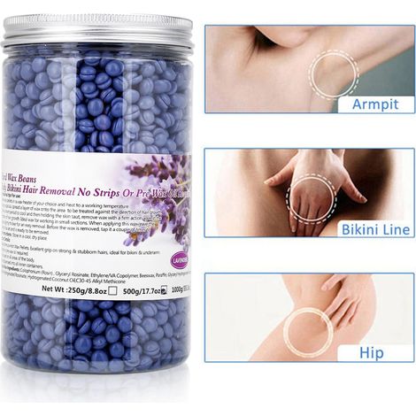 Cire dépilatoire chaude en grains, soin du corps, épilation du maillot et des jambes, 500 g, lavande (1/5)