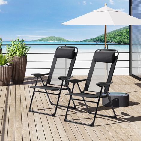 Silla plegable jardín reclinable acero negra 2 piezas HAVRYA (1/4)