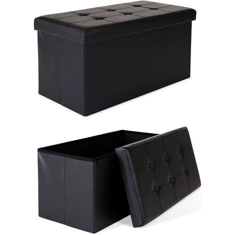 dibea faltbarer Sitzhocker / Aufbewahrungsbox, Sitzbank aus Kunstleder, 76 x 38 x 38 cm, schwarz