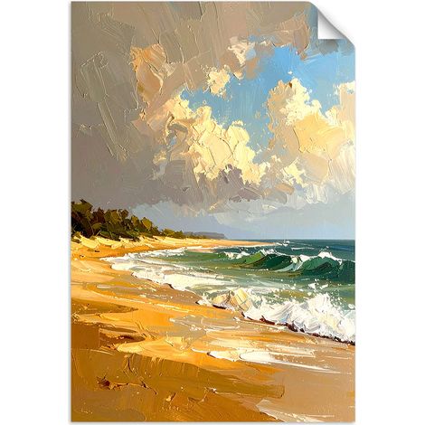 Selbstklebendes Poster – Wandsticker Landschaft Meer Strand Ölgemälde-Effekt 30x45 cm (1/3)
