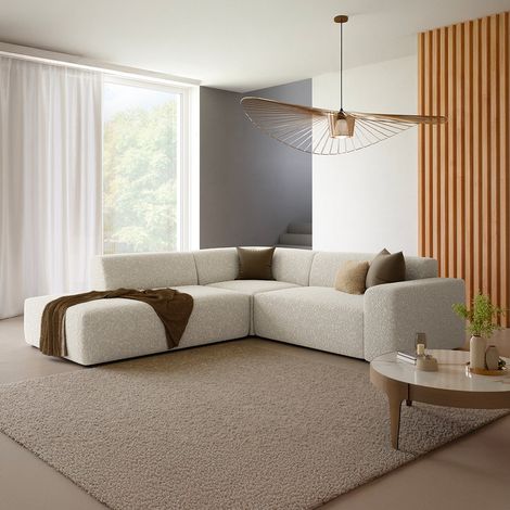 Canapé d'angle gauche 5 places coffre Torino Beige (1/5)