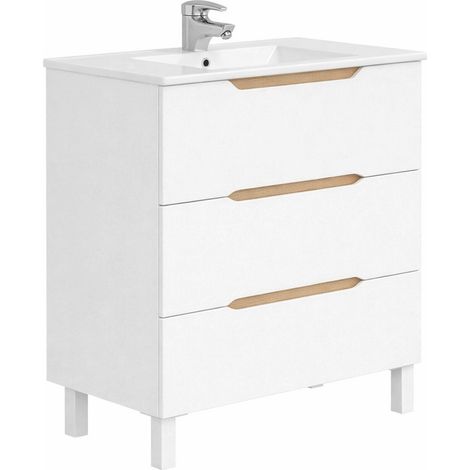 Bel Air Mobile Sottolavabo Bagno Due Cassetti Sospeso Minimal 80 X 57.5 Cm Bianco (1/5)