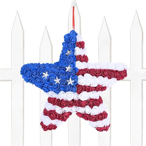 Couronne Patriotique Ornements Mémorial Drapeau Américain 250e Anniversaire Couronne Patriotique Rouge Blanc Bleu Pour Fête Du 4 Juillet Jardin Patio Porche Maison Bureau (1/5)