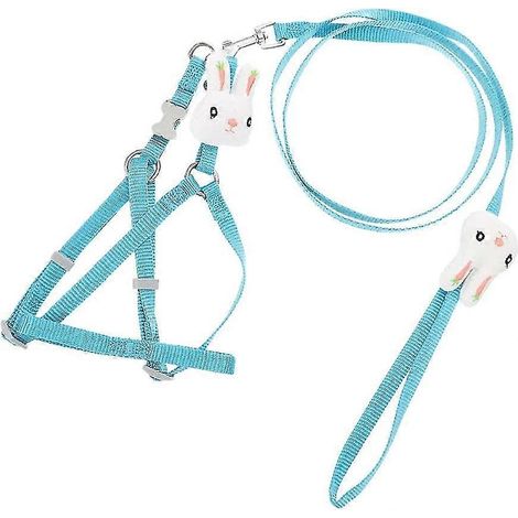Laisse pour lapin et sac à dos en cuir pour lapin, collier réglable en cuir pour animaux de compagnie, laisse de promenade pour tortue, corde de contrôle bleue (1/5)