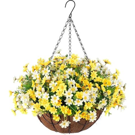 Panier suspendu de fleurs artificielles résistant aux UV, avec eucalyptus colorés, décoration extérieure pour véranda, terrasse, balcon (1/5)