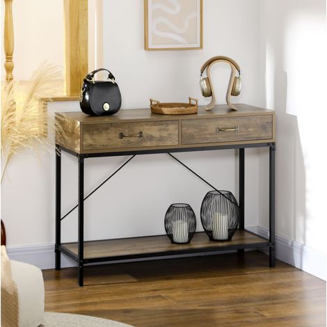 Console ingresso con 2 cassetti e ripiano inferiore, 100 x 35 x 76,5 cm, marrone nero DESVIAE (1/5)