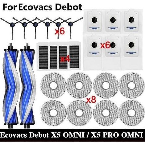 Pièces détachées pour l'aspirateur robot Ecovacs X5 OMNI / X5 PRO OMNI : sac à poussière, brosse latérale principale, filtre, accessoires de nettoyage A (1/5)