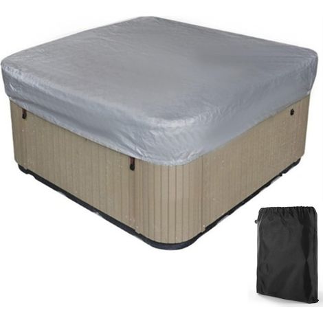 Copertura per spa da esterno, impermeabile, quadrata, per vasca idromassaggio, in tessuto di poliestere 190T, antipolvere e anti-UV, con borsa portaoggetti, nero-grigio, 207×207×30 cm (1/5)