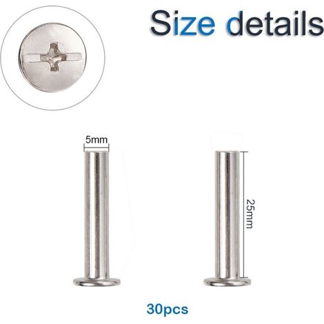 Reliure Chicago Vis, 30 Ensembles Métal Chicago Bouton Kit d'assortiment de vis de Reliure Vis Nickel Plaqué Reliure Vis Binder Post Docking Rivets, Argent (1/3)