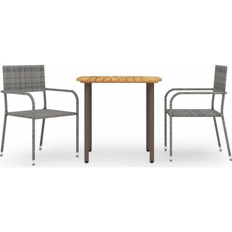 Ensemble Table et Chaise de Jardin 3 pcs - Ensemble de salle à manger de jardin Résine tressée Gris BV682791 - BonneVie (1/5)