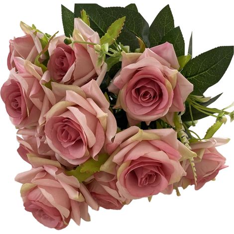 Rose Artificielle - Bouquet de 12 Têtes avec Fil Doré - Décoration Intérieure Table d'Hôtel ou Maison - Fleur Synthétique en Soie (1/5)