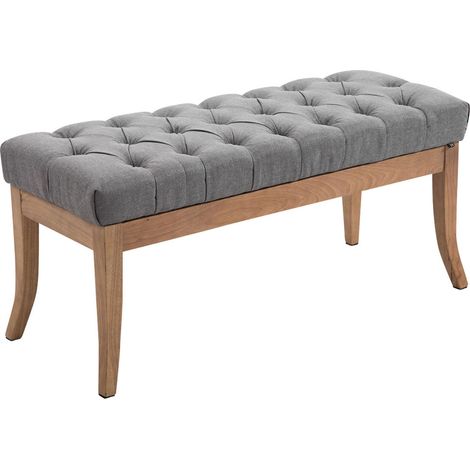 Banco de diseño Chesterfield 100 cm con costuras decorativas tela gris base madera clara 100003692 (1/3)