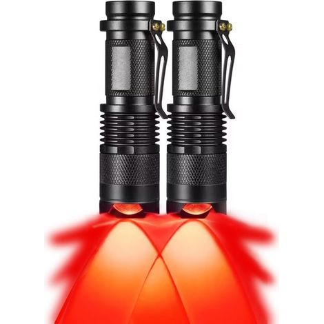 Lampe torche à lumière rouge, étanche et zoomable avec clip, 3 modes d'éclairage pour le camping, la pêche de nuit, la chasse (1/5)