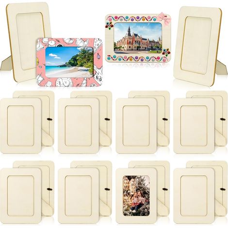20 marcos de fotos de madera - Manualidades - Marcos de fotos de madera para manualidades DIY a granel - Fotos de 4" x 6" - Marcos de fotos de pie sin acabado - 4" - 20 piezas (1/5)