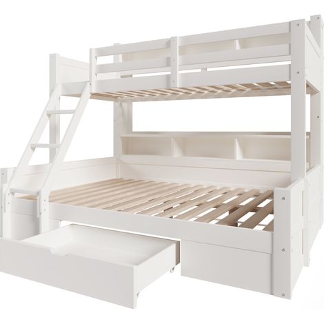 Kinder-Etagenbett Weiß 90x200/140x200 cm mit LED, Schublade und Leiter (1/5)