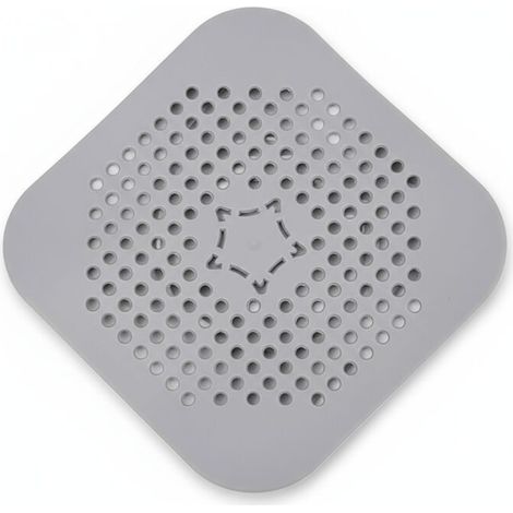 Siphon de sol carré en silicone gris – JINFGERNE – Crépine anti-cheveux avec ventouses – Filtre de bonde pour douche, baignoire et évier