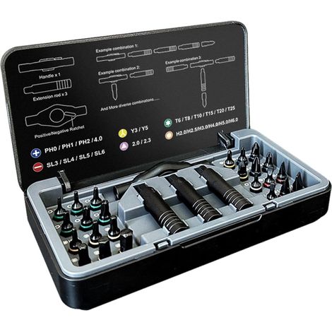 Kit de Tournevis à Cliquet Multifonction avec Boîtier de Rangement Set de mini tournevis et kit d'outils à main Atelier Auto Meuble Montage Armurier (1/5)