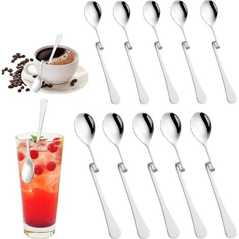 Juego de 10 cucharillas de café de acero inoxidable: ideales para miel, mermelada y latte macchiato, con espirales y función para colgar. (1/5)