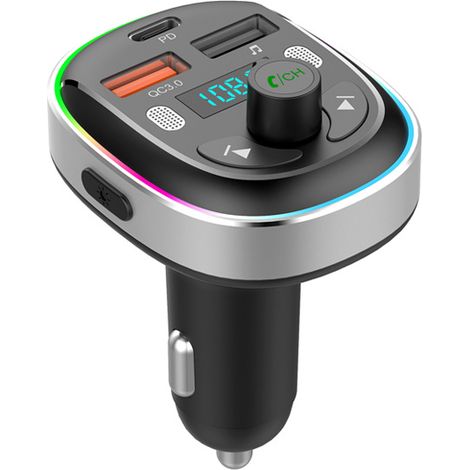 Émetteur FM Bluetooth 5.3, adaptateur Bluetooth pour voiture 30 W PD&QC 3.0, compatible avec les appels mains libres, Siri et Google Assistant, éclairage 7 couleurs (1/5)