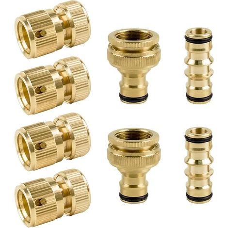 Lot de 8 raccords de Tuyau d'arrosage pour Robinet extérieur et Tuyau de raccordement (2 connecteurs mâles Doubles, 4 connecteurs Rapides d'extrémité de Tuyau, 2 connecteurs de Robinet de (1/5)