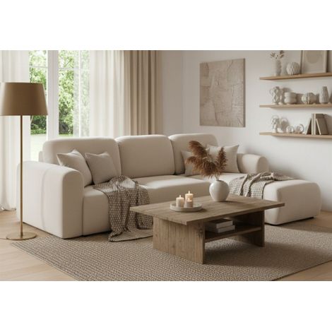 Ecksofa mit Schlaffunktion BRUSK Sofa in Stoff Paros Altweiß Ottomane Rechts (1/5)